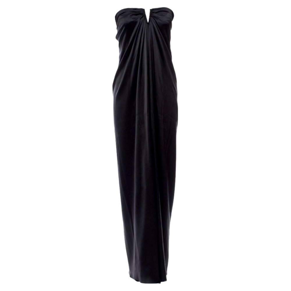 Oscar de la Renta Black Strapless Satin Maxi Dress Gown M
